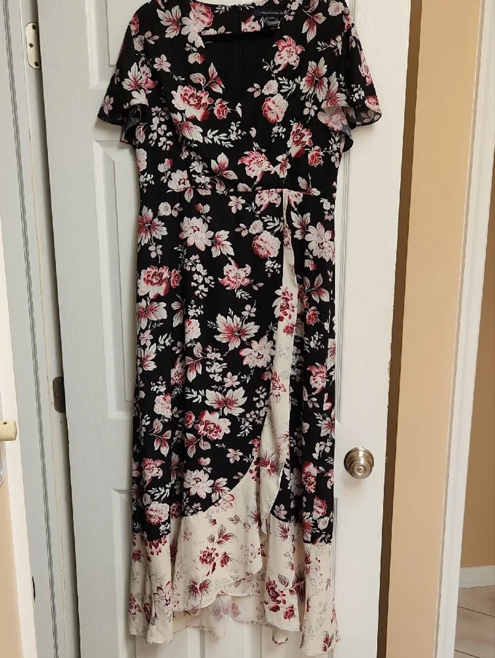 French Connection Black Floral Maxi Dress with Blush Accents